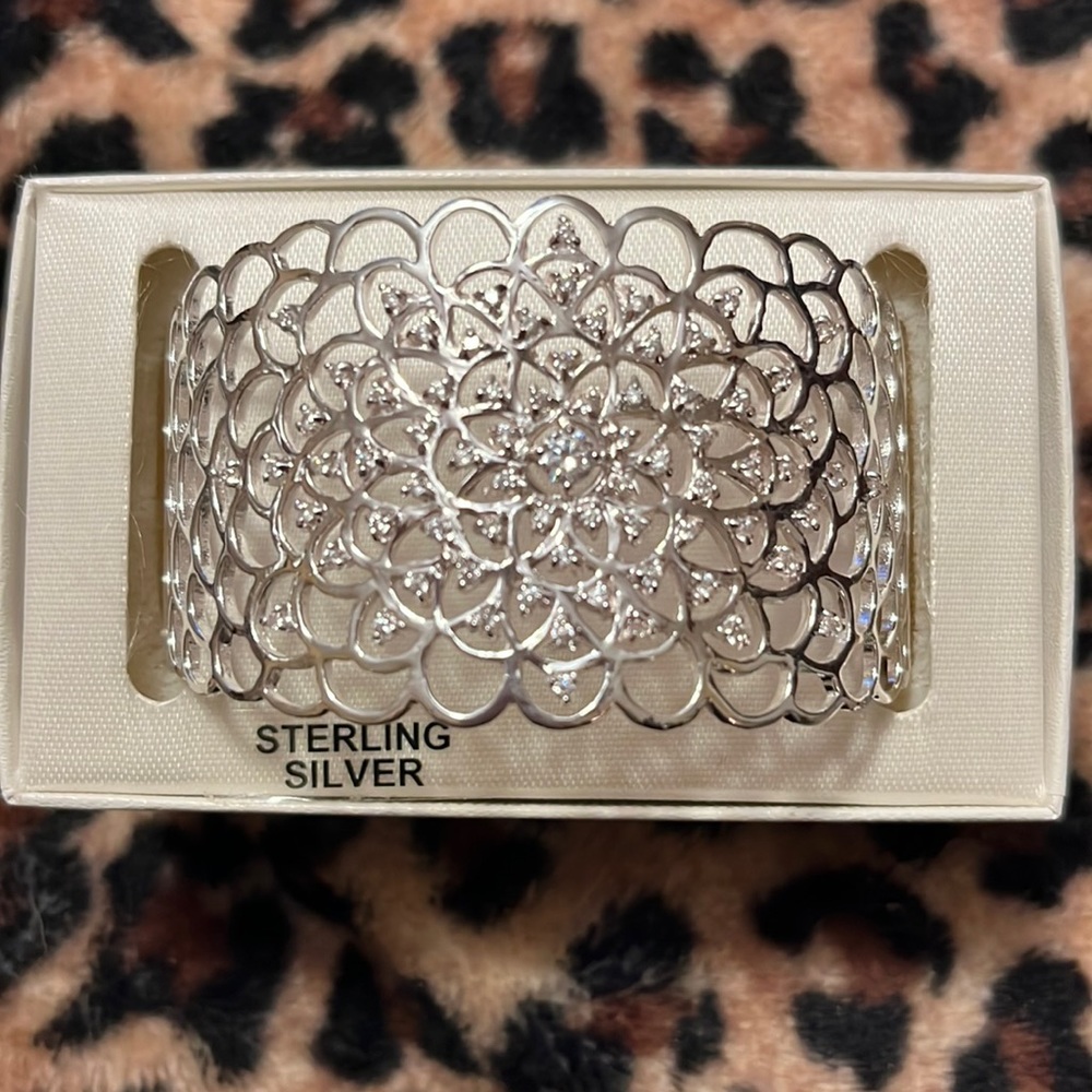 Sterling silver cuff bracelet with crystal accents